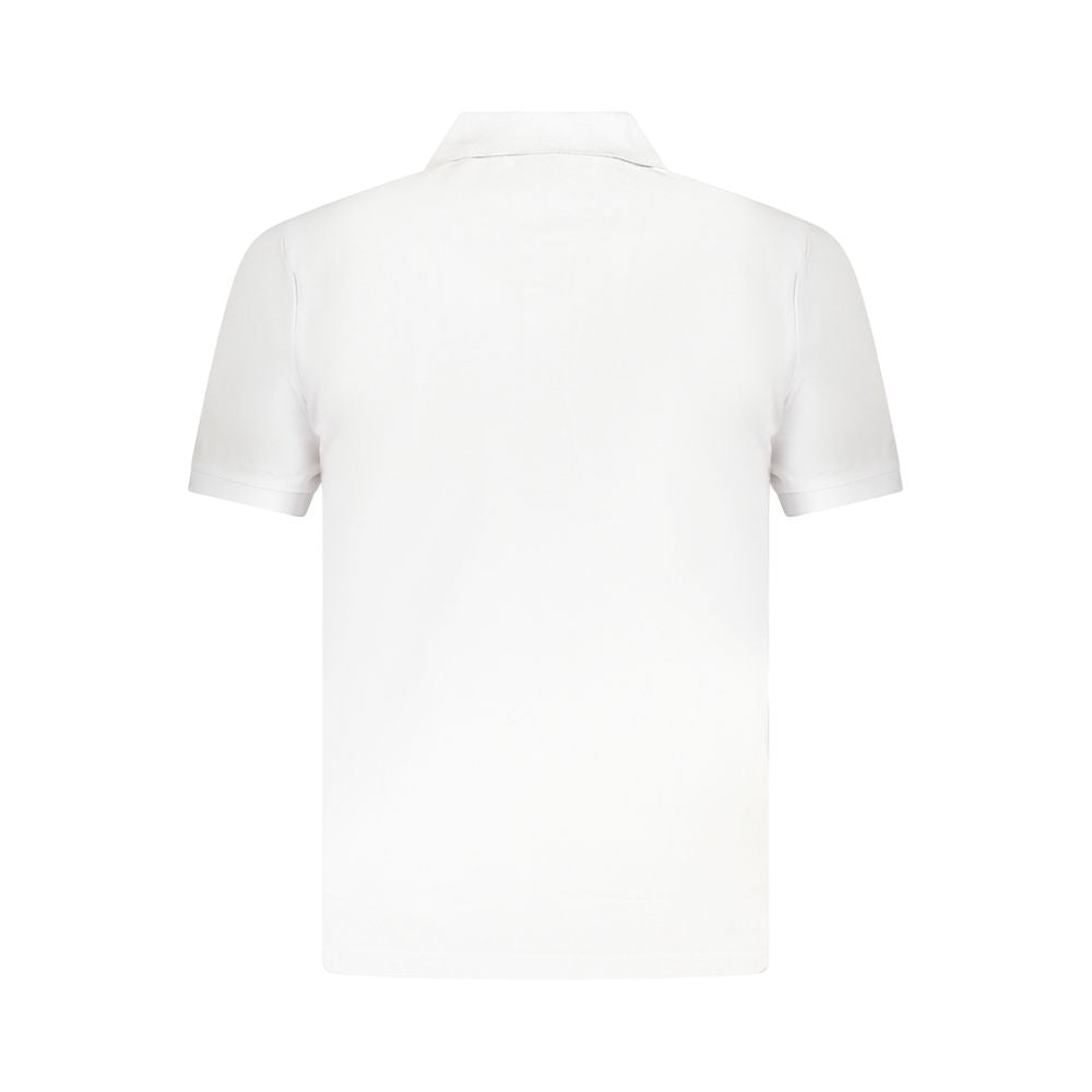 Back view of U.S. Grand Polo white cotton men's polo shirt with short sleeves, showcasing minimalistic design and premium craftsmanship.