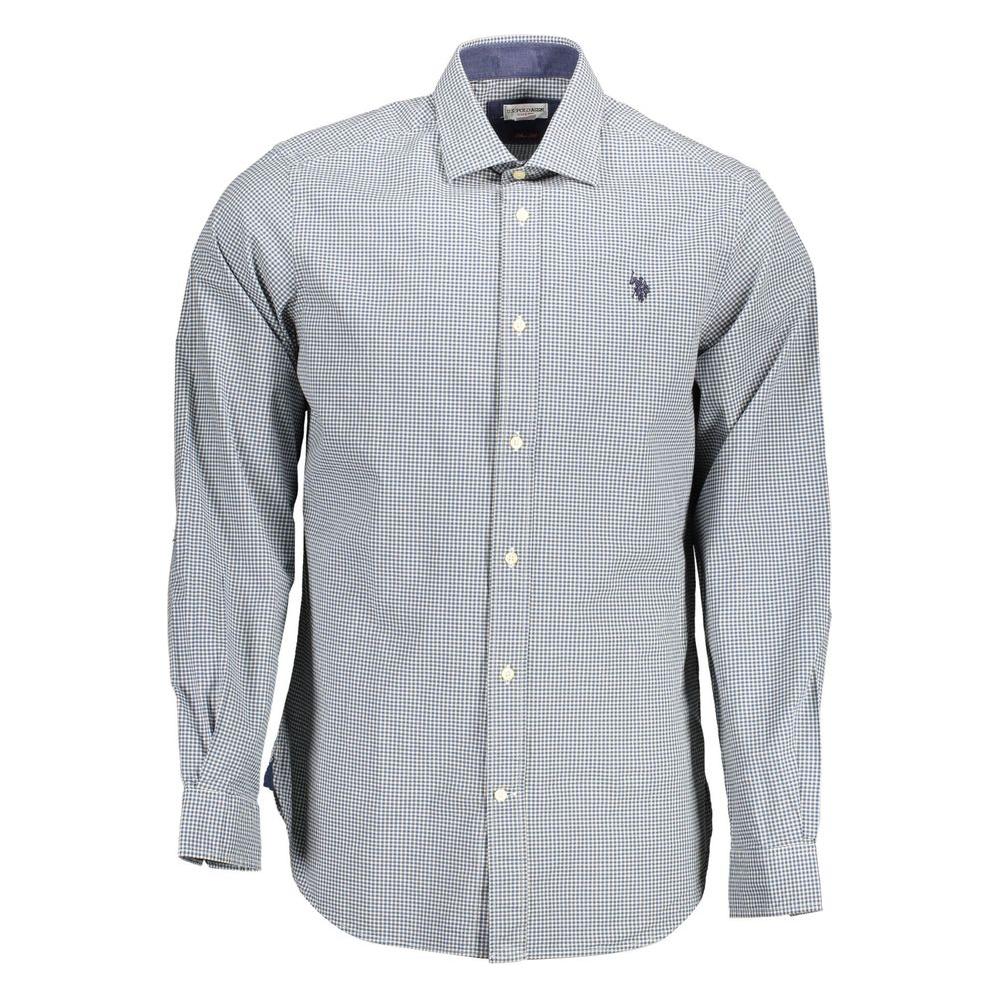 U.S. POLO ASSN. light blue cotton men's shirt with French collar and embroidery, perfect for a classic yet contemporary look