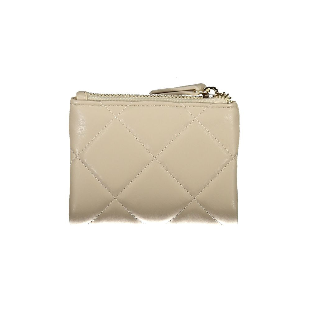 Valentino Bags beige polyethylene women's wallet with zipper, quilted design, chic and functional accessory for organizing cash and cards.