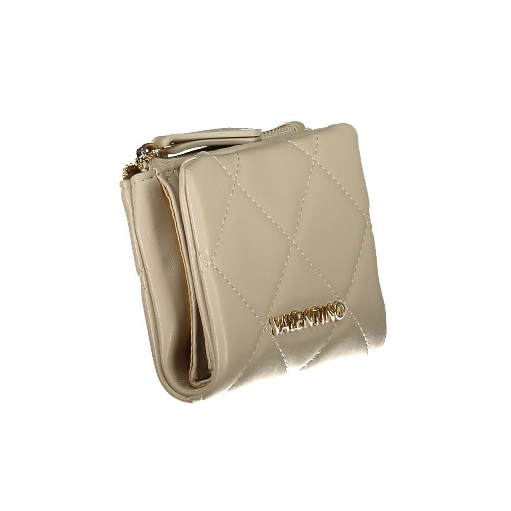 Valentino Bags beige polyethylene women wallet with quilted design, secure zip closure, and brand logo embellishment.