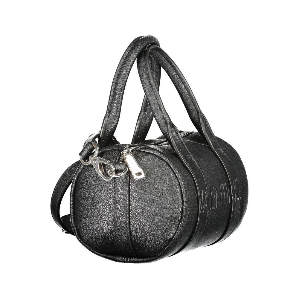 Valentino black polyethylene handbag with two handles, adjustable straps, internal pockets, and zip closure, featuring logo.