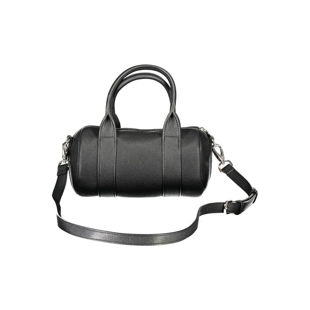 Valentino black polyethylene handbag with two handles, adjustable removable shoulder straps, and zip closure.