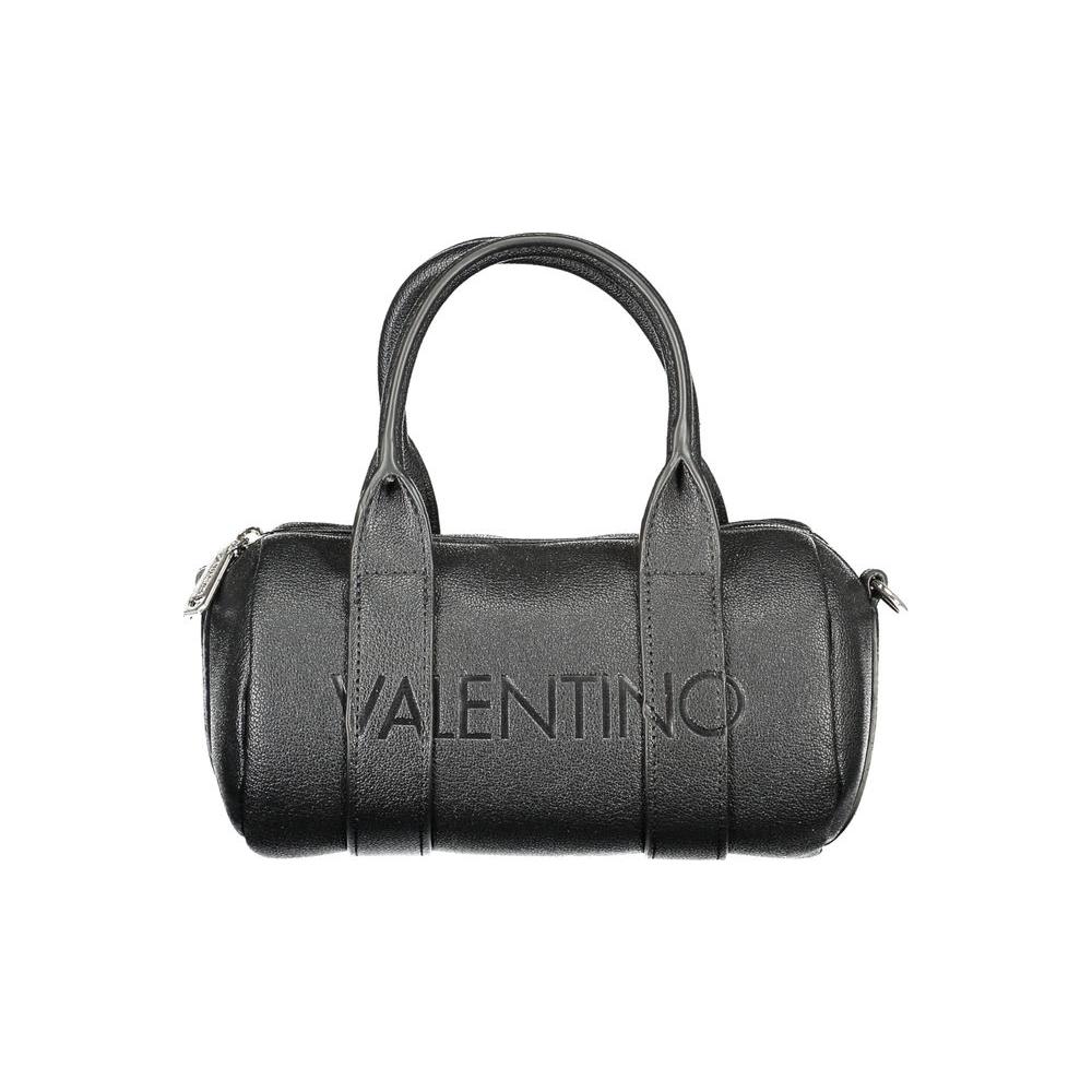Valentino black polyethylene handbag with twin handles, adjustable shoulder straps, zip closure, and logo, eco-friendly design.