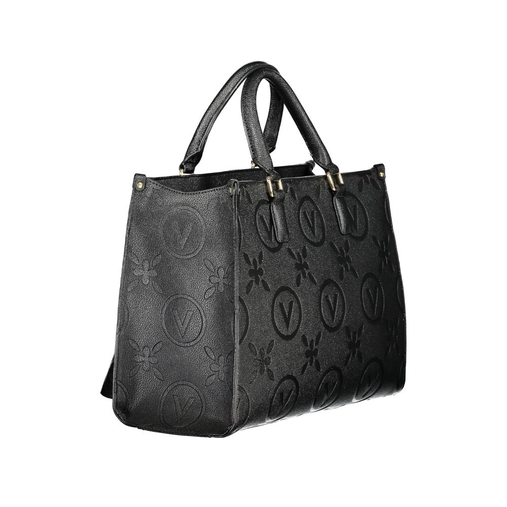 Valentino Bags black polyethylene women's handbag with dual handles and floral details, featuring versatile and stylish design.