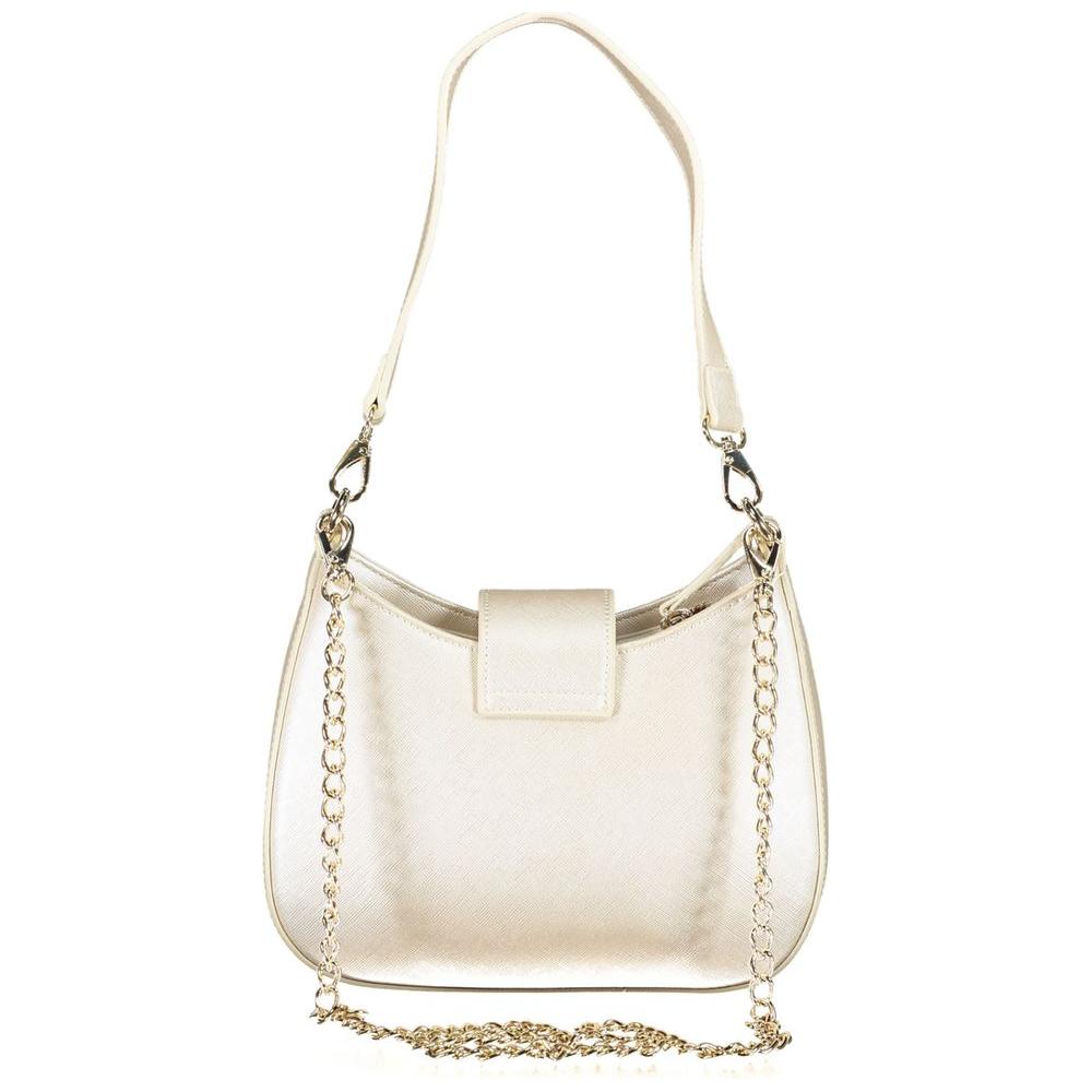 Valentino Bags silver polyethylene handbag with removable shoulder and chain strap, featuring elegant design and contrasting details.