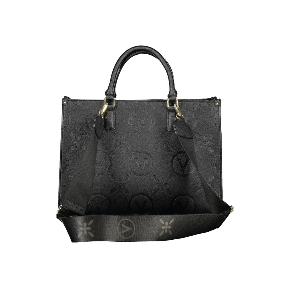 Valentino Bags black polyethylene handbag with dual handles and adjustable strap, featuring a stylish embossed pattern.