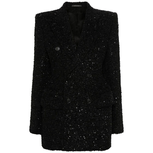 Balenciaga Hourglass tweed-texture padded-shoulder wool-blend blazer Jackets Balenciaga Black