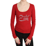 Exte Red Crystal Embellished Long Sleeve Top Exte Firebrick
