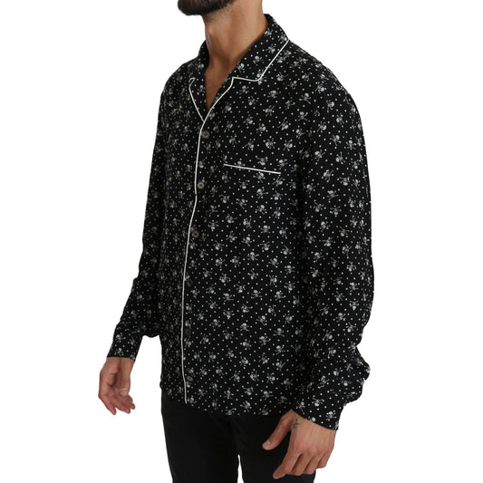 Dolce & Gabbana Black Skull Print Silk Sleepwear Shirt TSH4013-39