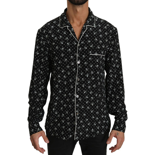 Dolce & Gabbana Black Skull Print Silk Sleepwear Shirt TSH4013-39