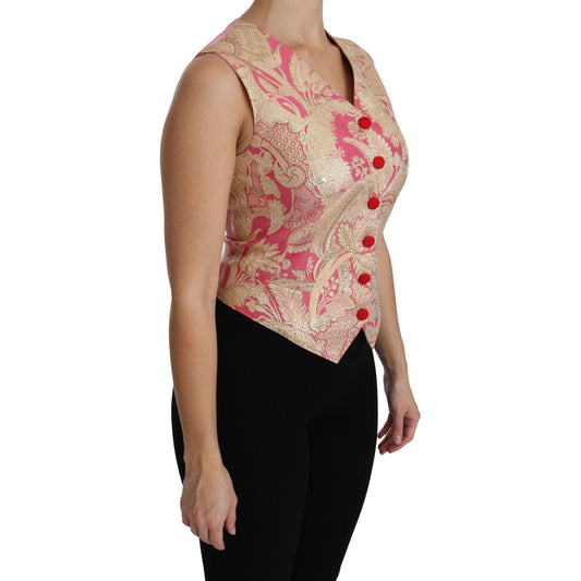Dolce & Gabbana Elegant Silk Blend V-Neck Vest Top Dolce & Gabbana Rosy Brown