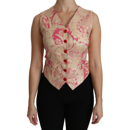 Dolce & Gabbana Elegant Silk Blend V-Neck Vest Top Dolce & Gabbana Rosy Brown