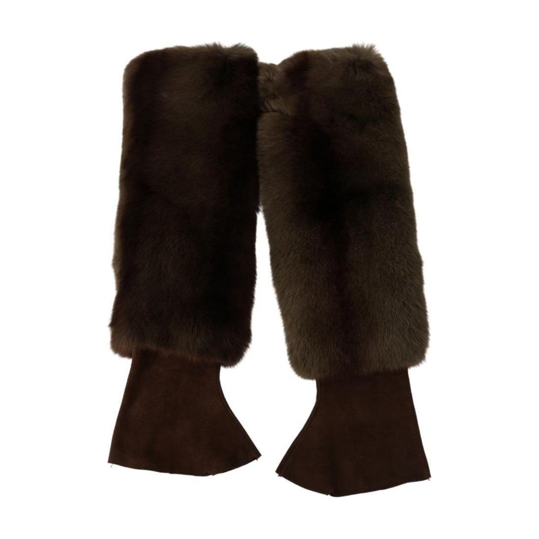 Dolce & Gabbana Brown Elbow Length Finger Less Fur Gloves