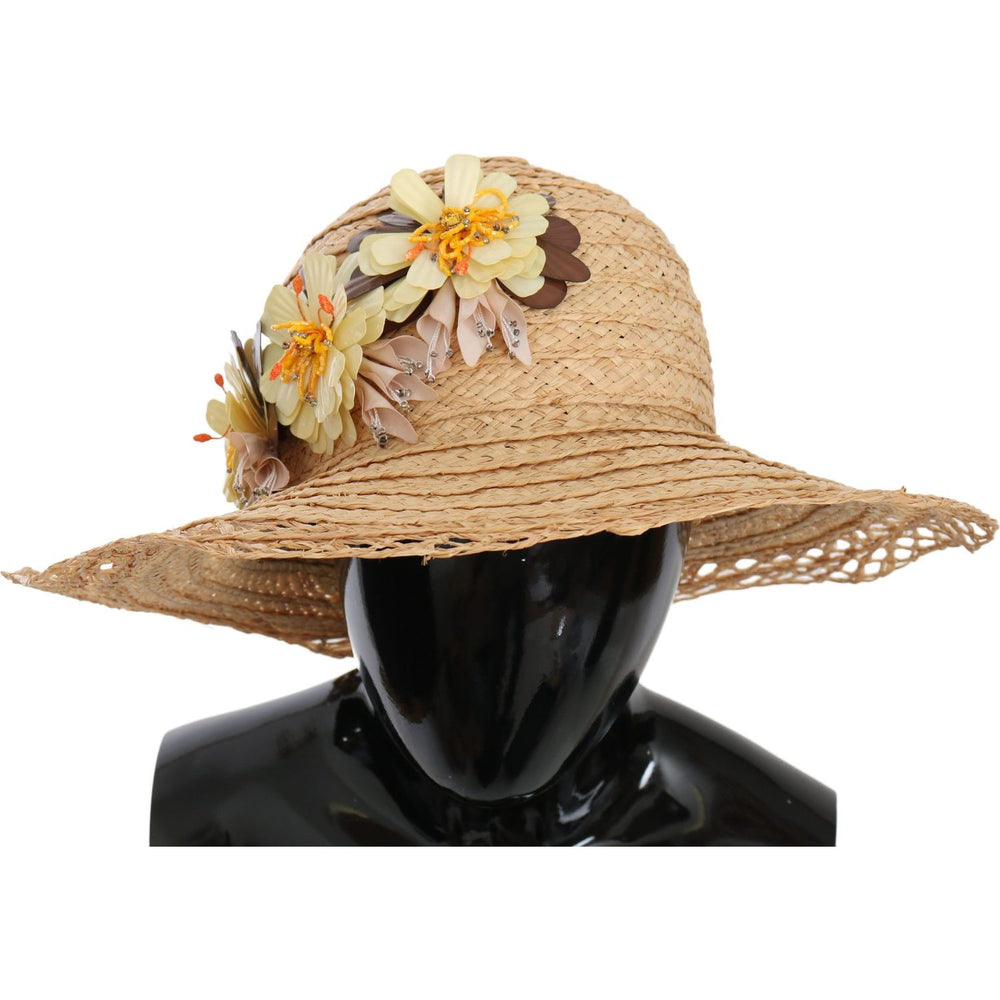 Dolce & Gabbana Elegant Beige Floral Bucket Hat Dolce & Gabbana Rosy Brown