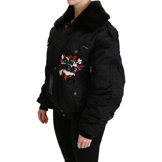 Dolce & Gabbana Elegant Black Bomber Jacket with Detachable Features Dolce & Gabbana Black