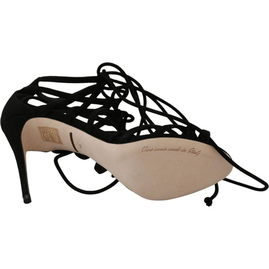 Dolce & Gabbana Elegant Black Suede Stiletto Ankle Strap Sandals Heeled Sandals Dolce & Gabbana Rosy Brown