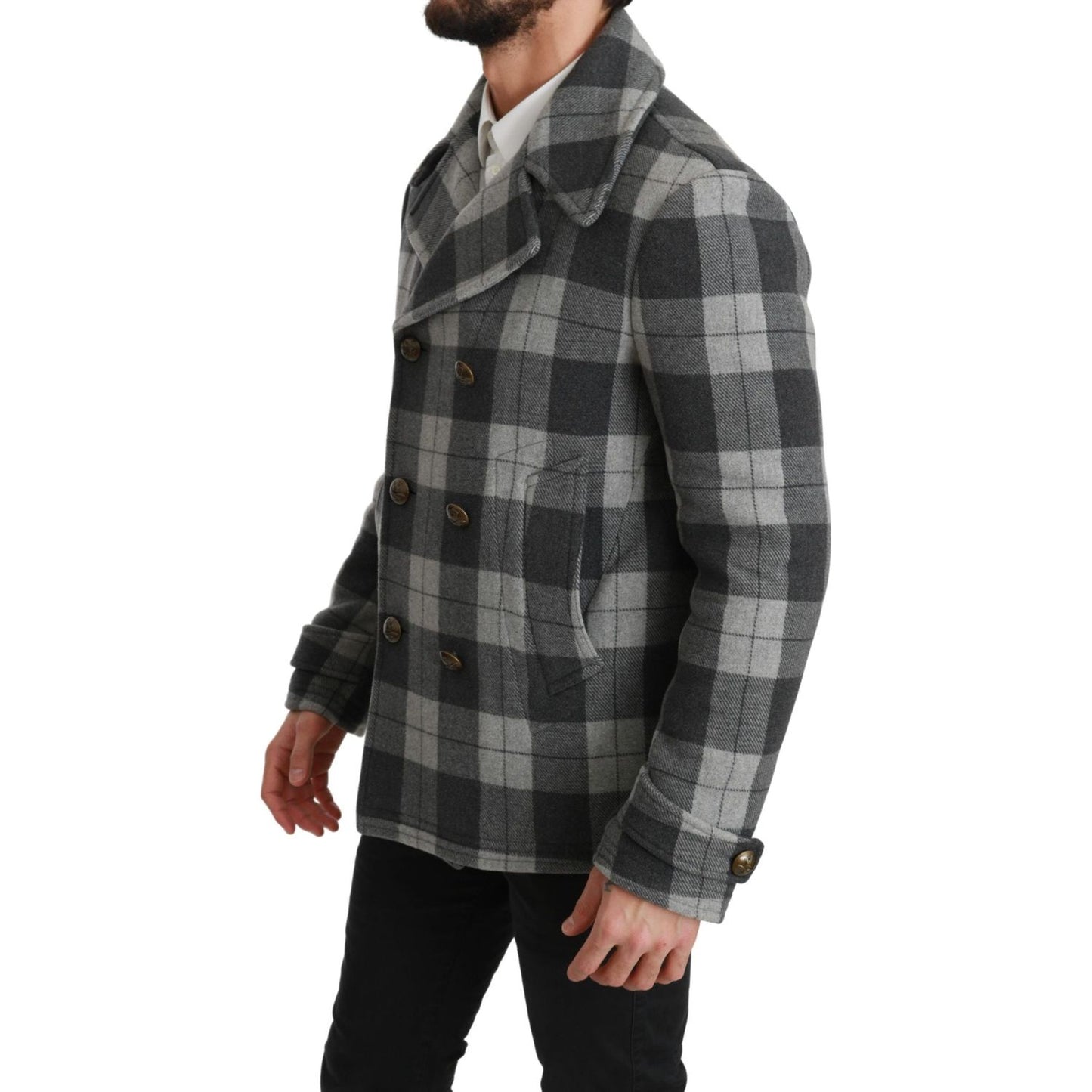 Dolce & Gabbana Gray Check Wool Cashmere Coat Jacket JKT2531-44