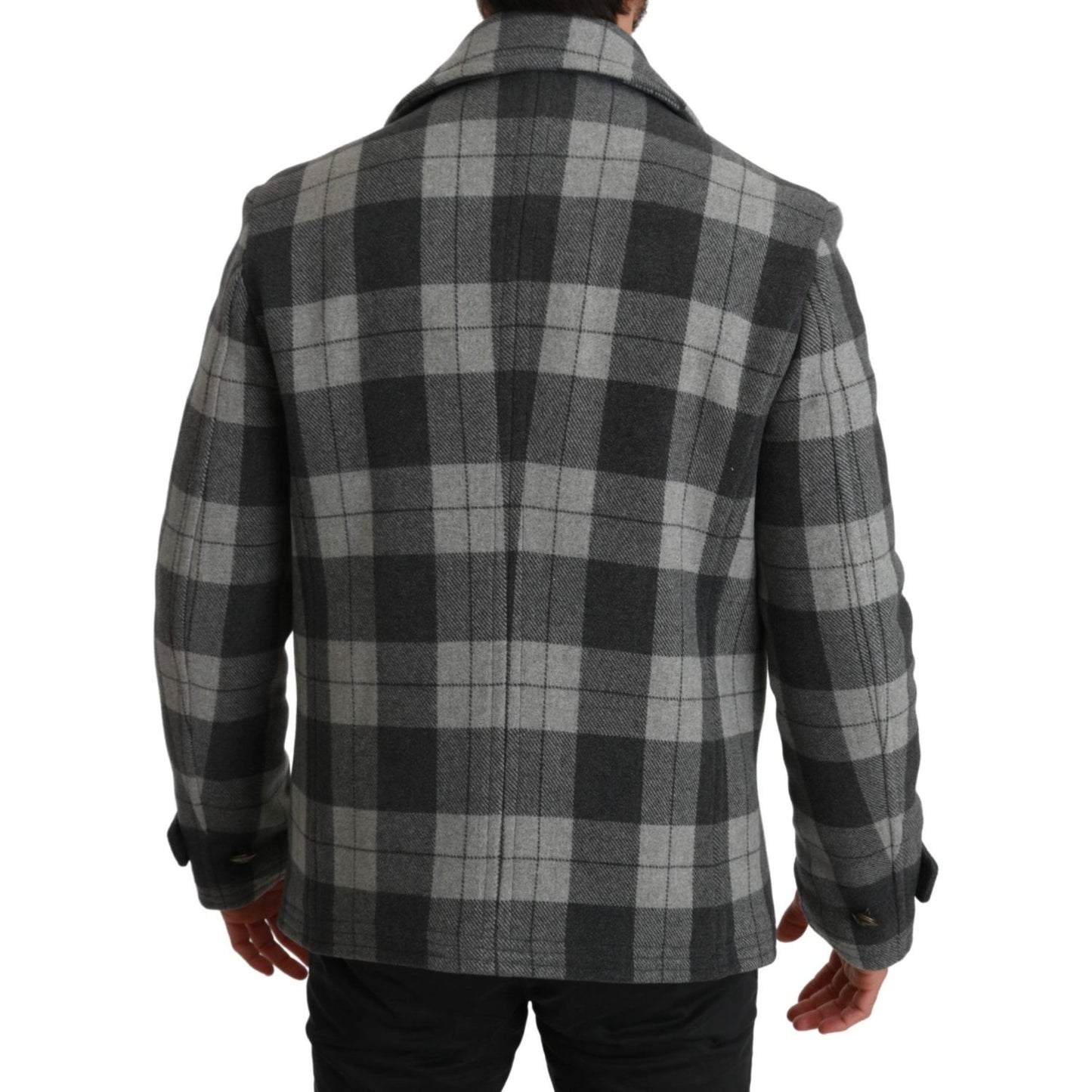 Dolce & Gabbana Gray Check Wool Cashmere Coat Jacket JKT2531-44