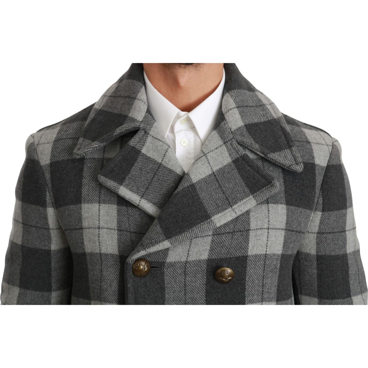 Dolce & Gabbana Gray Check Wool Cashmere Coat Jacket JKT2531-44