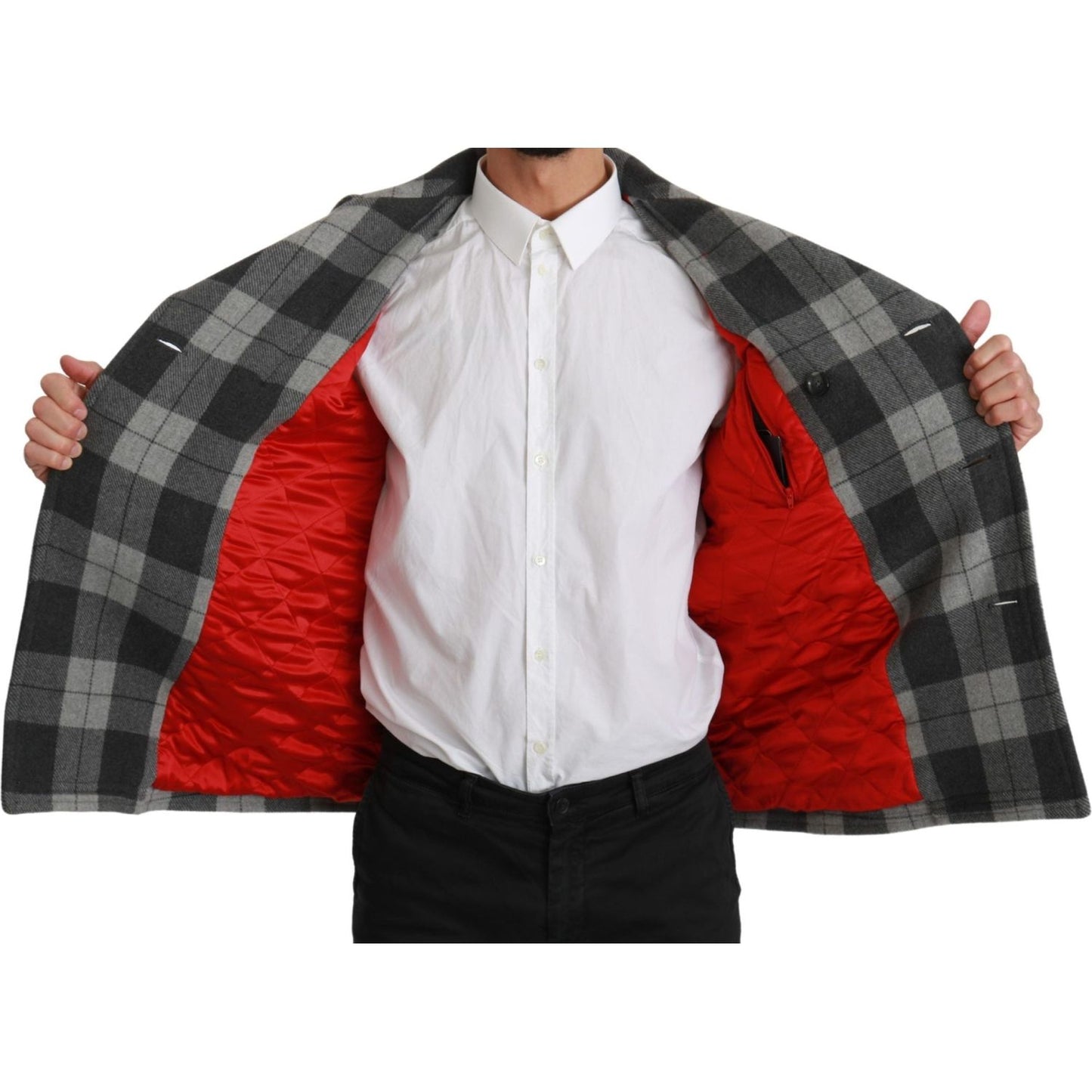 Dolce & Gabbana Gray Check Wool Cashmere Coat Jacket JKT2531-44