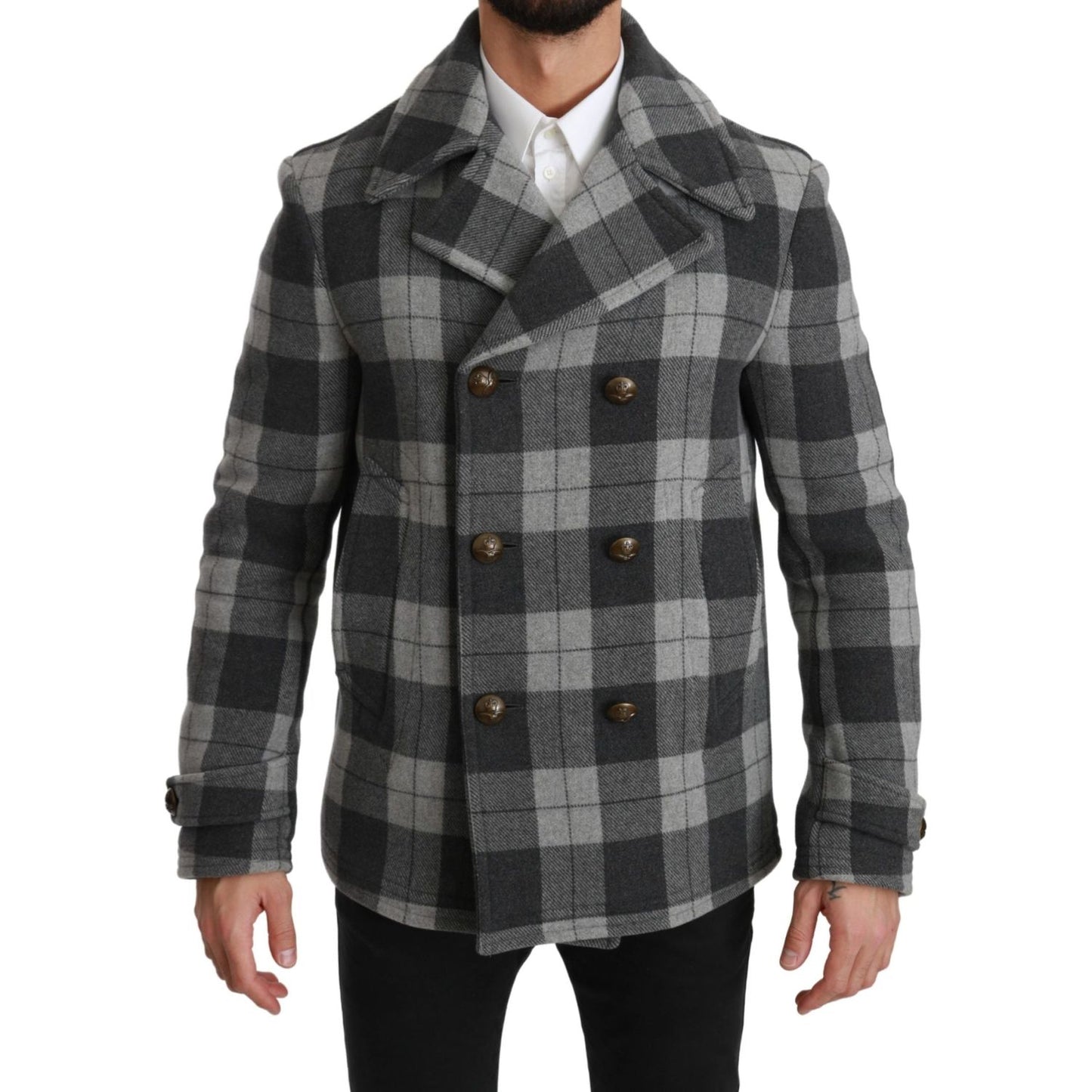 Dolce & Gabbana Gray Check Wool Cashmere Coat Jacket JKT2531-44