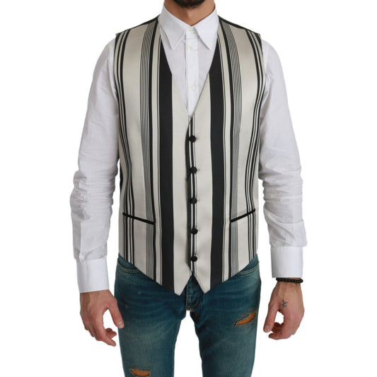 Dolce & Gabbana White Black Stripes Waistcoat Formal Vest TSH4640-48