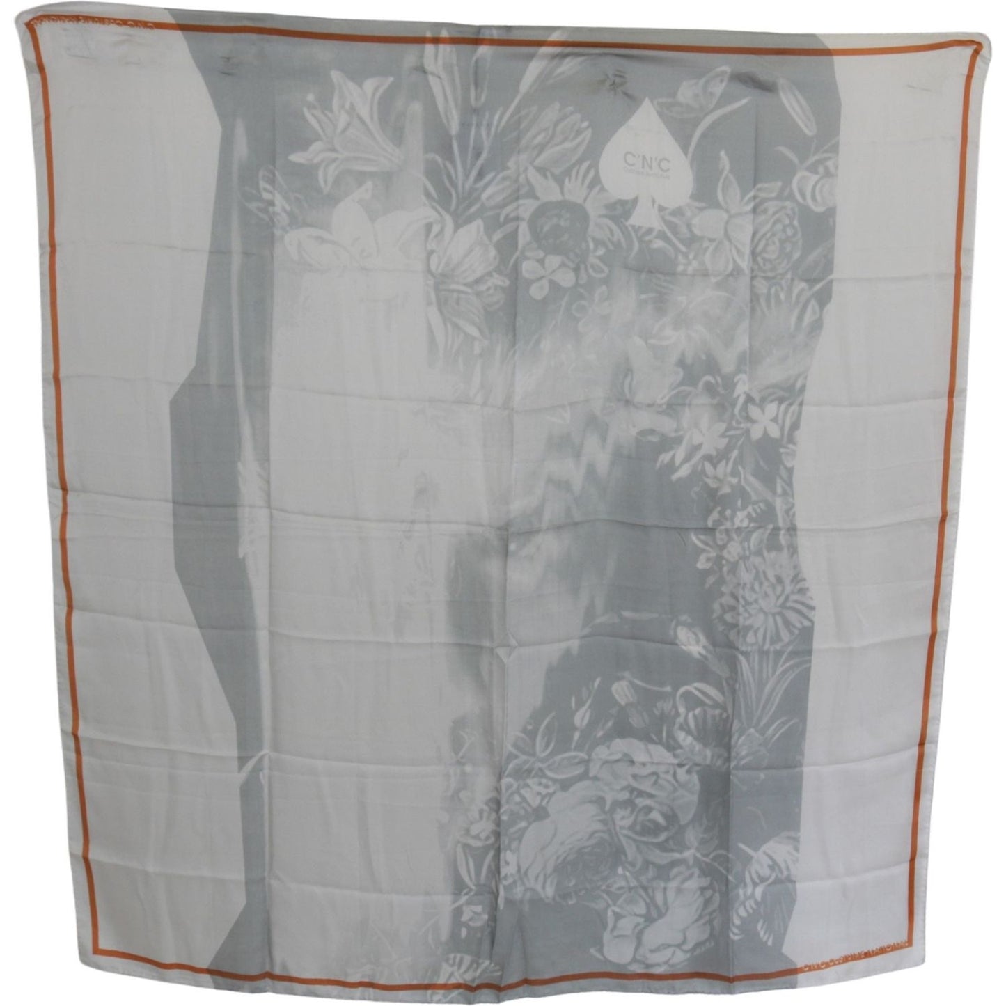 Costume National Gray Red Silk Shawl Foulard Wrap Scarf