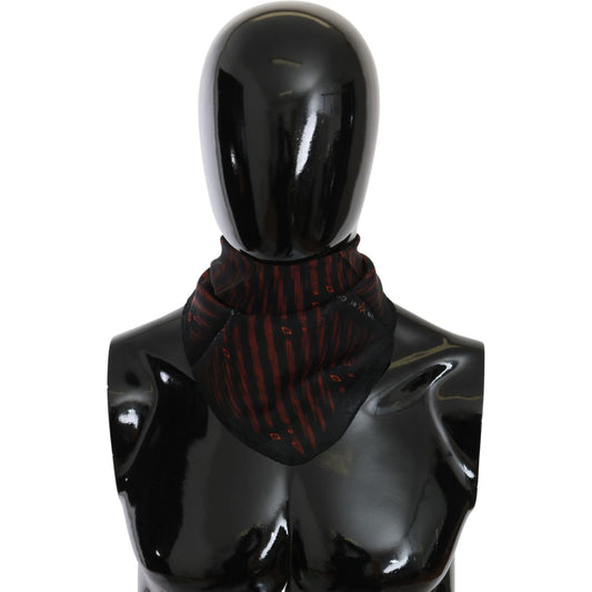 Costume National Black Orange 100% Silk Branded Scarf