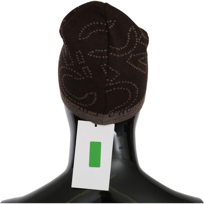 Costume National Beanie Brown Wool Blend Branded Hat