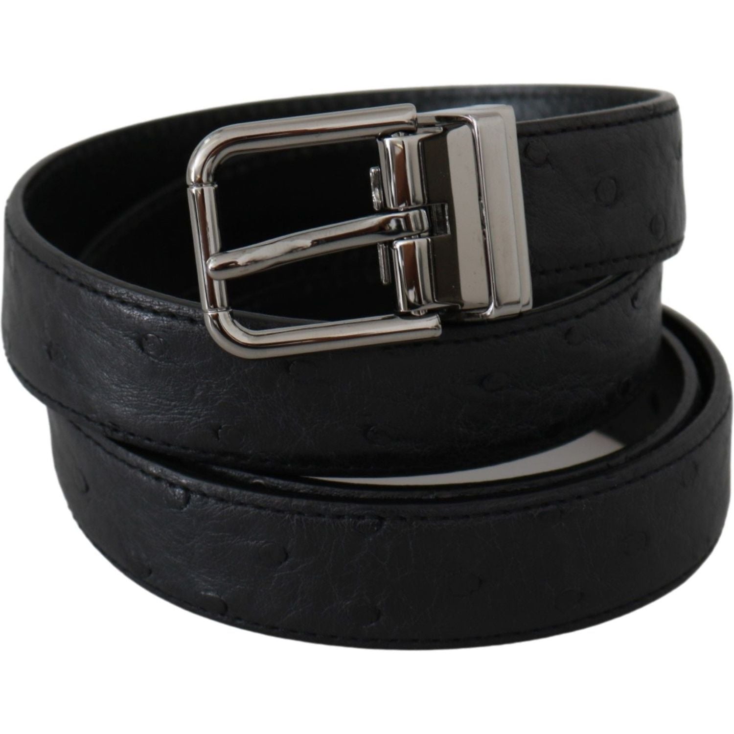 Dolce & Gabbana Black Exotic Skin Pattern Silver Buckle Belt