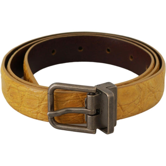 Dolce & Gabbana Yellow Exotic Skin Leather Grey Buckle Belt