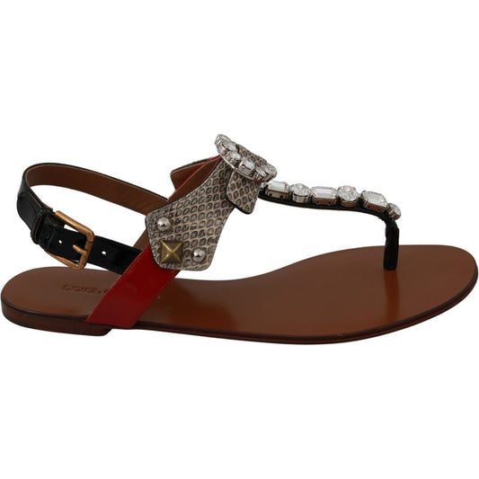 Dolce & Gabbana Elegant Strappy Sandals with Exotic Charm Dolce & Gabbana Dark Olive Green