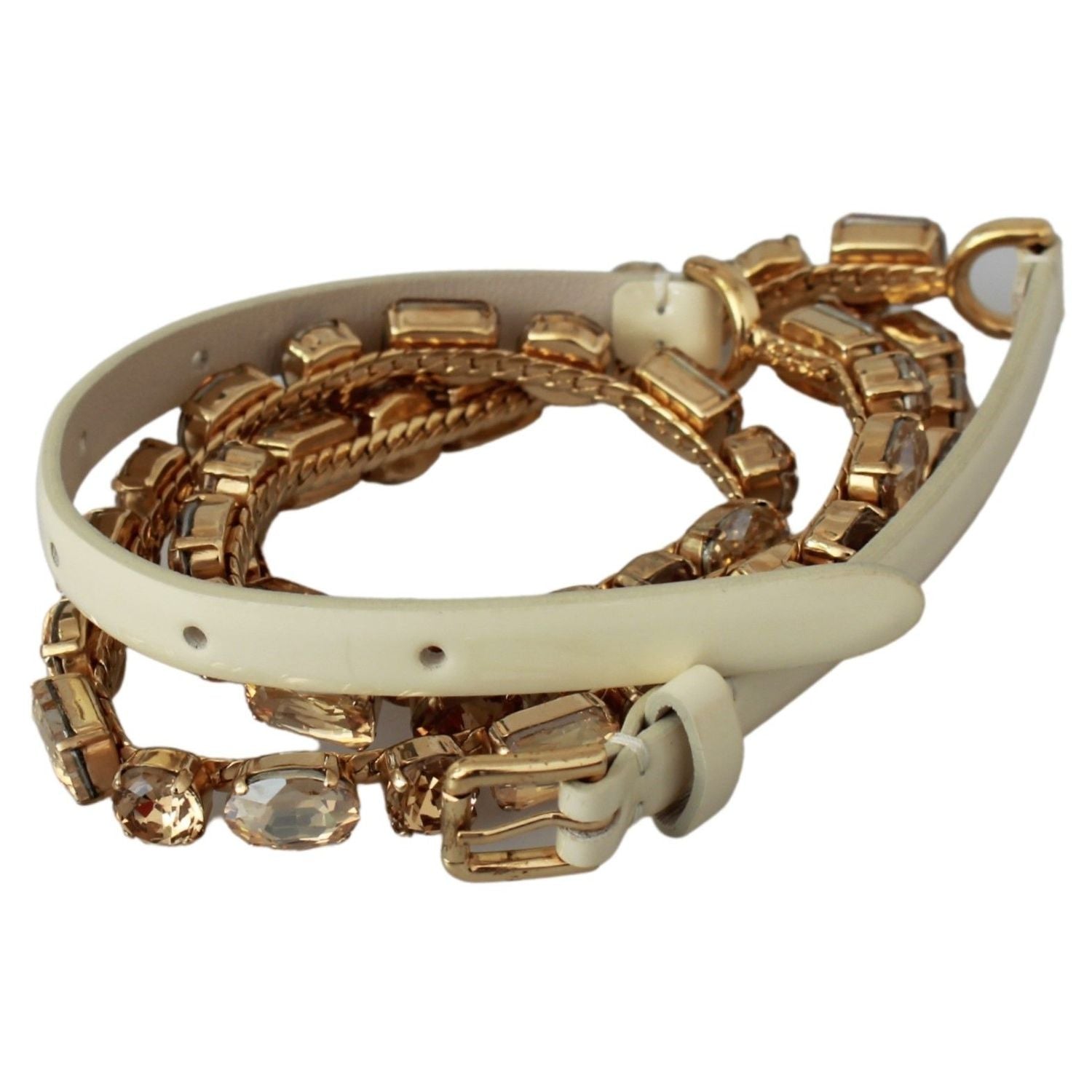 Dolce & Gabbana White Leather Crystals Waist Belt