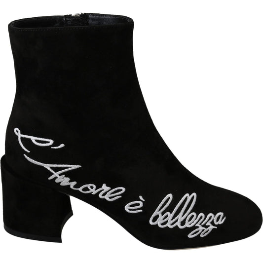 Dolce & Gabbana Chic Embroidered Ankle Boots Dolce & Gabbana Black