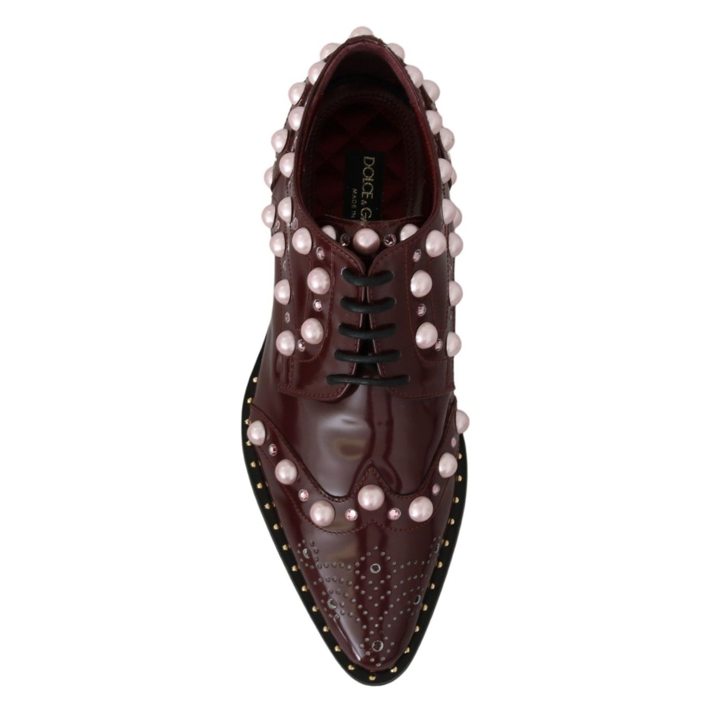 Dolce & Gabbana Bordeaux Leather Crystal Pearls Formal Shoes