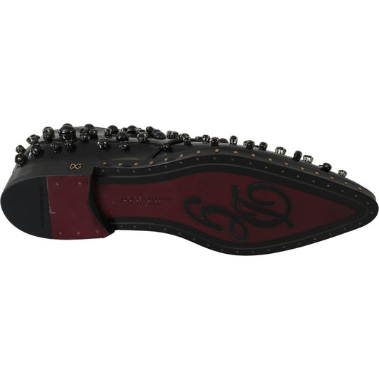 Dolce & Gabbana Elegant Black Crystal Leather Dress Shoes Dolce & Gabbana Black