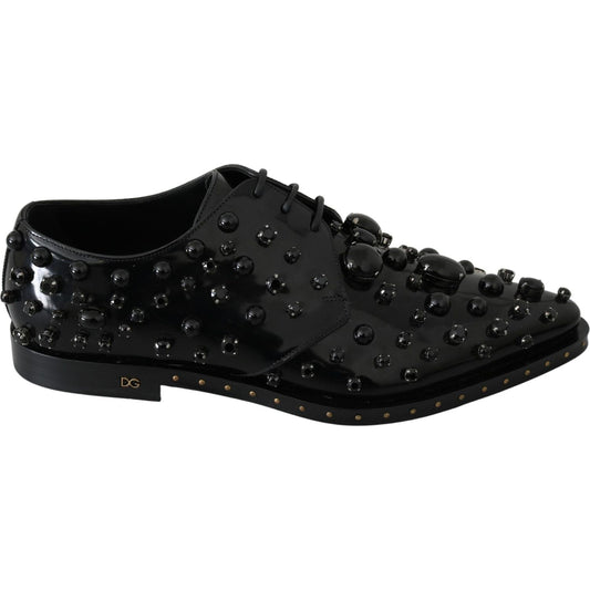 Dolce & Gabbana Elegant Black Crystal Leather Dress Shoes Dolce & Gabbana Black