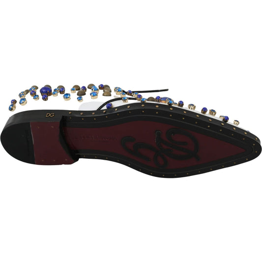 Dolce & Gabbana Elegant White Leather Dress Shoes With Crystals Dolce & Gabbana Black