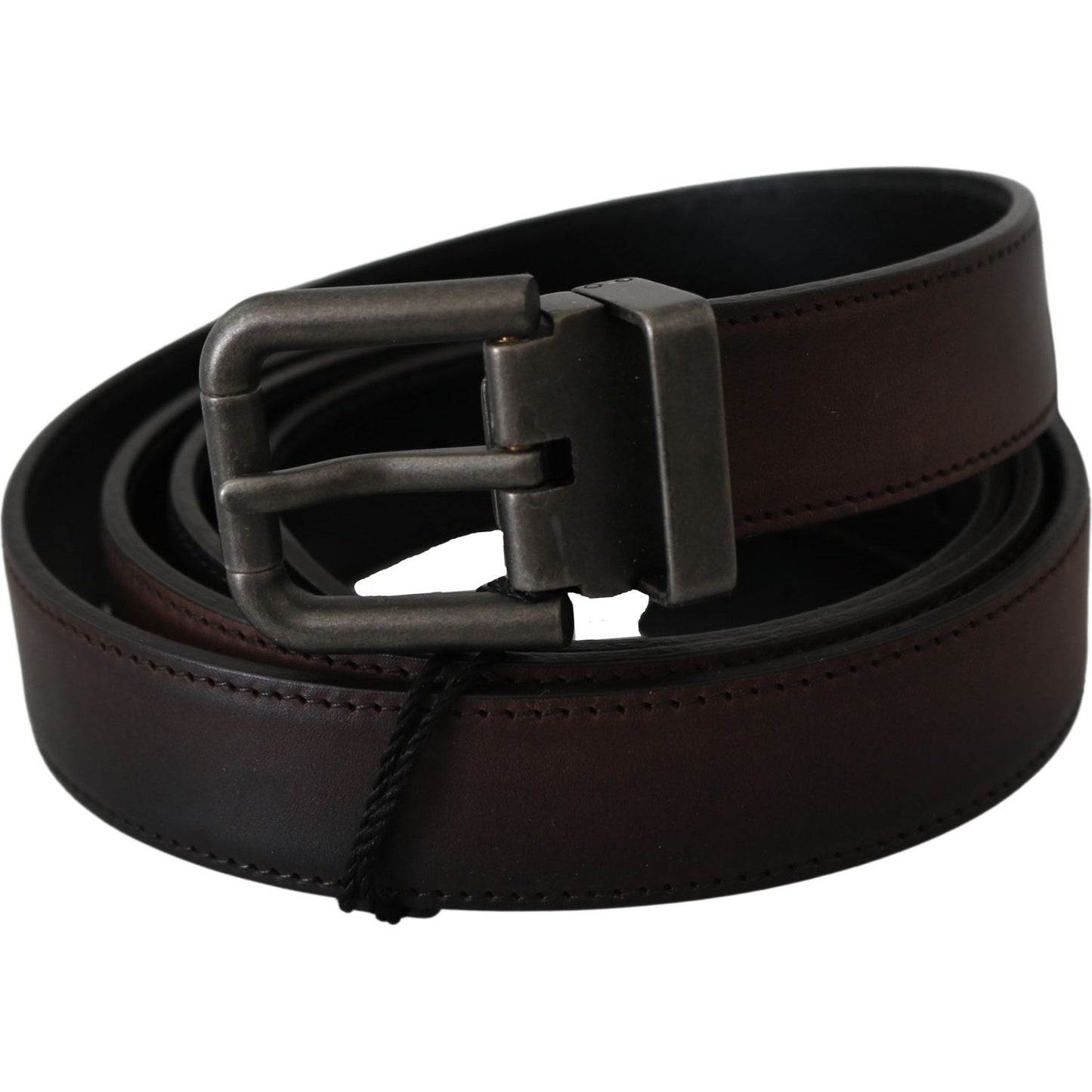 Dolce & Gabbana Solid Brown Leather Gray Buckle Belt