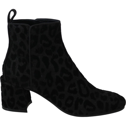 Dolce & Gabbana Elegant Black Leopard Print Short Boots Dolce & Gabbana Black