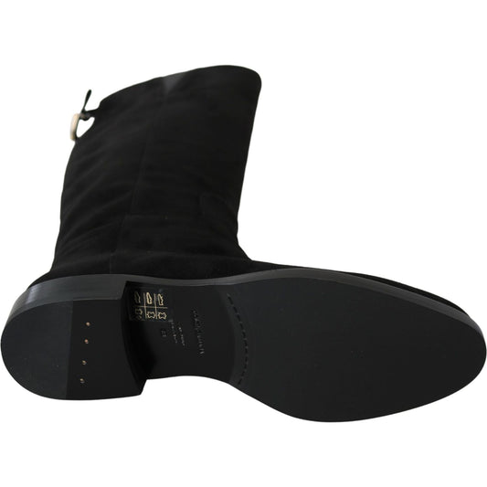 Dolce & Gabbana Elegant Black Suede Knee High Boots Dolce & Gabbana Black