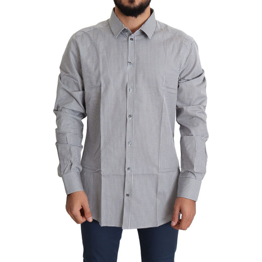 Dolce & Gabbana Checkered Slim Fit Cotton Dress Shirt Dolce & Gabbana Light Slate Gray