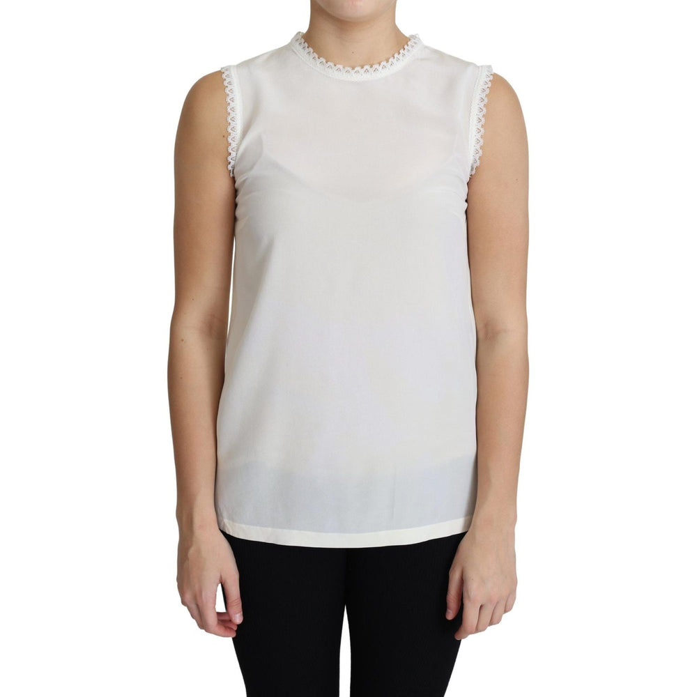 Dolce & Gabbana White Blouse Silk Lace Trimmed Sleeveless Top TSH5857-38