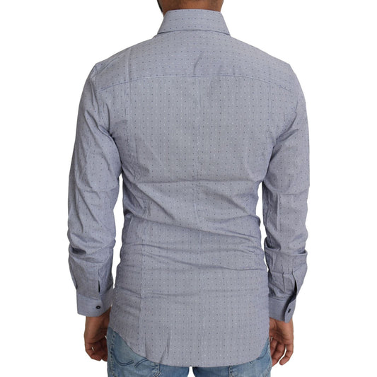 Dolce & Gabbana Sicilia Slim Fit Polka Dot Cotton Blend Shirt Dolce & Gabbana Light Slate Gray
