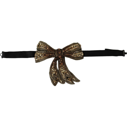 Dolce & Gabbana Gold Tone Silk Rhinestone Embellished Women Bowtie