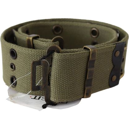Ermanno Scervino Green 100% Cotton Rustic Bronze Buckle Belt