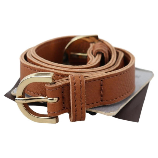 Scervino Street Light Brown Leather Gold Double Buckle Waist Belt