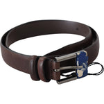 Costume National Elegant Brown Leather Classic Belt with Silver-Tone Buckle Belt Costume National Dark Slate Gray