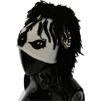 Dolce & Gabbana Black White Knitted Cashmere Animal Design Hat