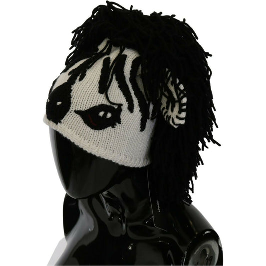 Dolce & Gabbana Black and White Knitted Cashmere Beanie WOMAN HATS Dolce & Gabbana Dark Gray